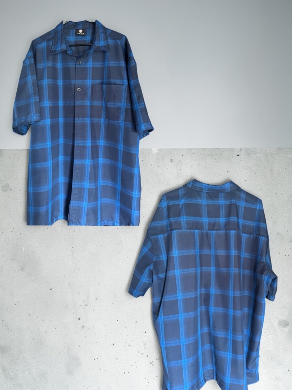 YAGO l Men's Blue Plaid Short-Sleeve Button-Down Shirt l One-pocket l 2X